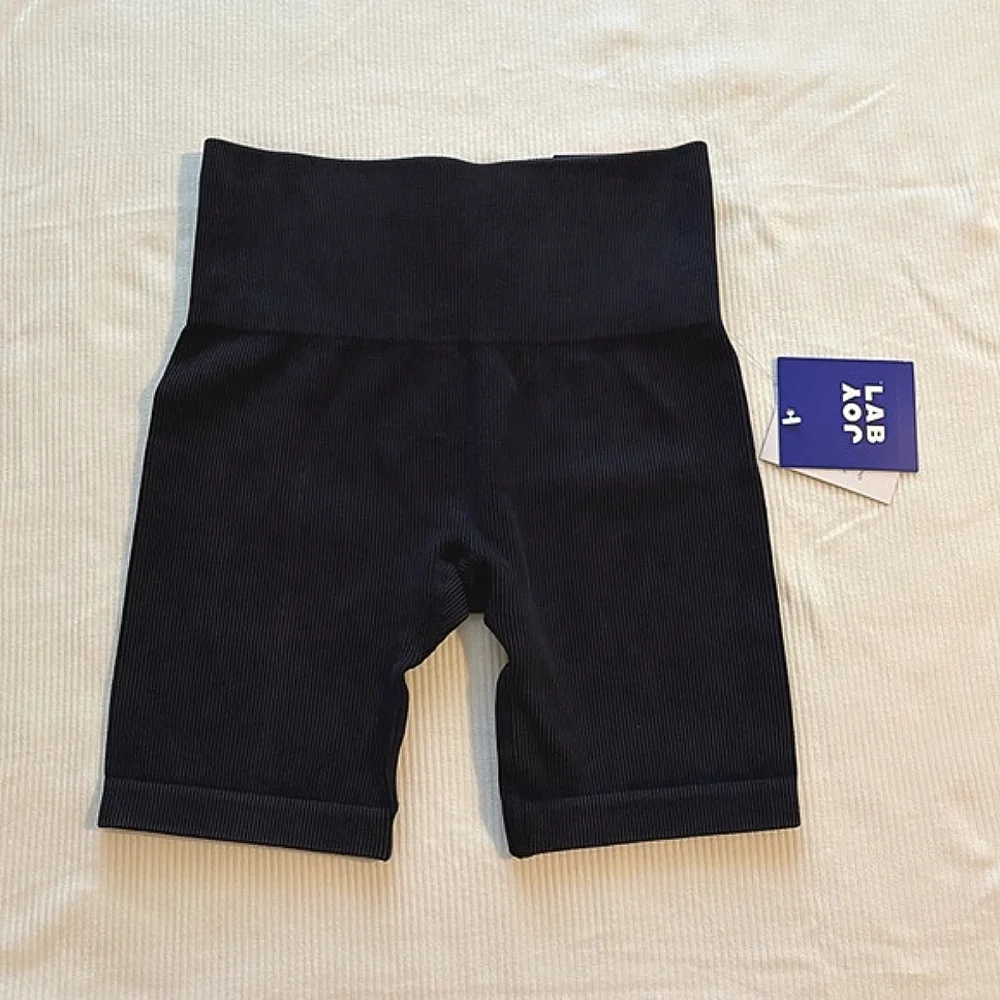 JoyLab Black Onyx Womens High-Rise Ribbed Seamless Bike Shorts 6